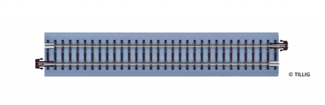Tillig 83743 - TT/H0m - Bettungsgleis braun, Länge 166 mm gerades Anschlussgleis mit Kabel und Entstörkondensator